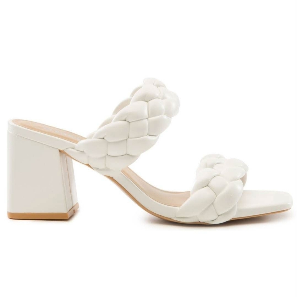 White Braided Block Heel Sandals
